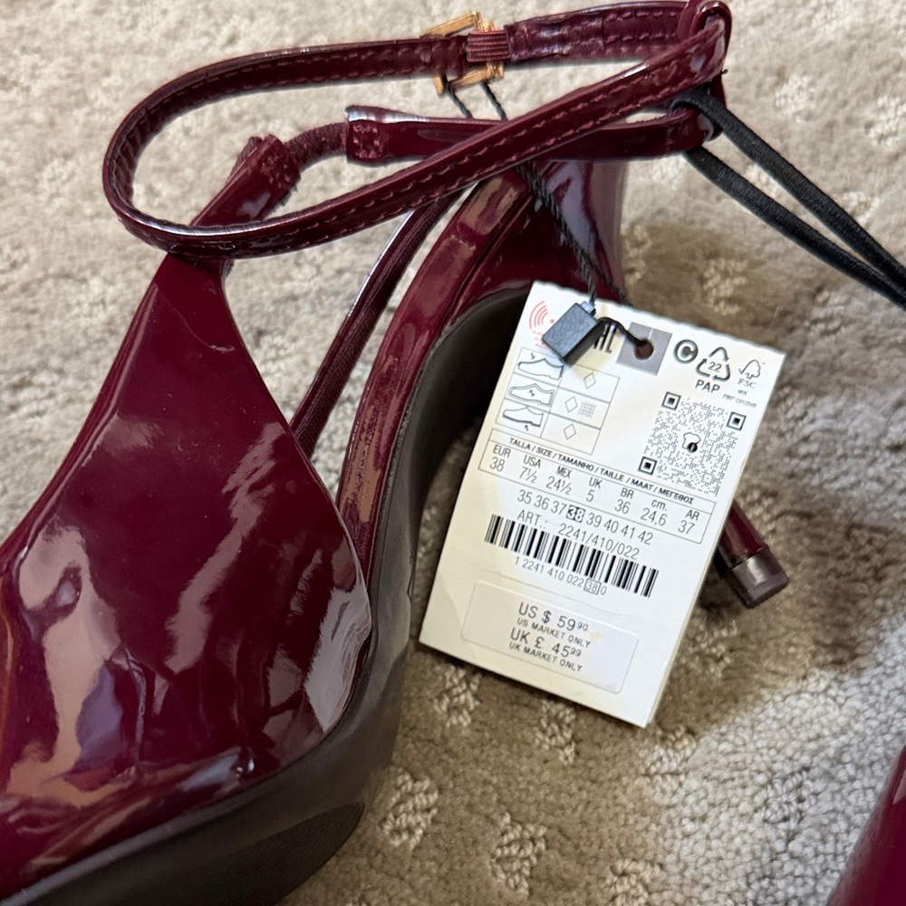 Zara Burgundy Patent Bow Pointed Toe Slingback Heels - Picture 5 of 7
